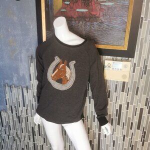 Two 2 Fly Sweater Horse Equestrian Western Oversized Pullover Gray Size M 0422